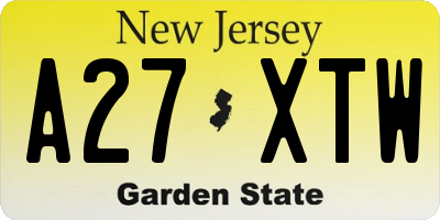 NJ license plate A27XTW