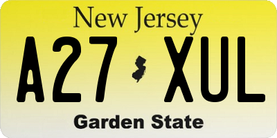 NJ license plate A27XUL