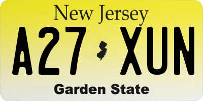 NJ license plate A27XUN
