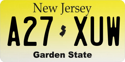 NJ license plate A27XUW