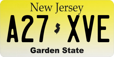 NJ license plate A27XVE