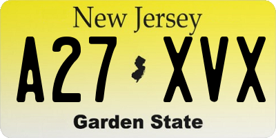 NJ license plate A27XVX