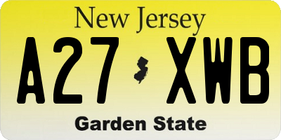 NJ license plate A27XWB