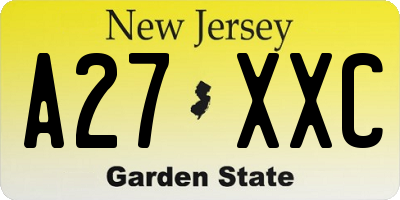 NJ license plate A27XXC