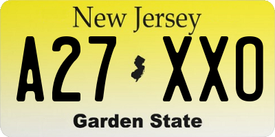 NJ license plate A27XXO