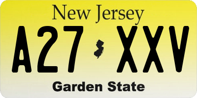 NJ license plate A27XXV