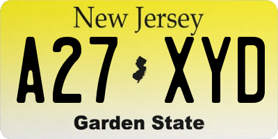 NJ license plate A27XYD