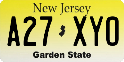 NJ license plate A27XYO
