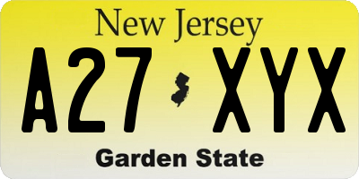 NJ license plate A27XYX