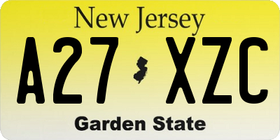 NJ license plate A27XZC