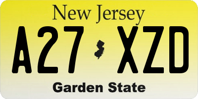 NJ license plate A27XZD