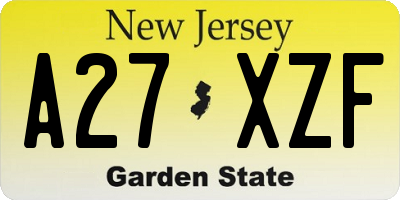 NJ license plate A27XZF