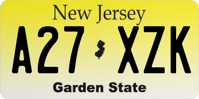 NJ license plate A27XZK