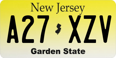 NJ license plate A27XZV