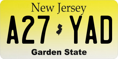NJ license plate A27YAD