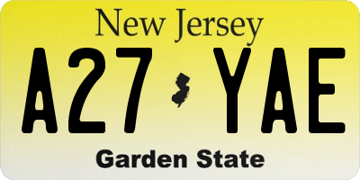NJ license plate A27YAE