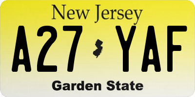 NJ license plate A27YAF
