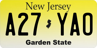 NJ license plate A27YAO