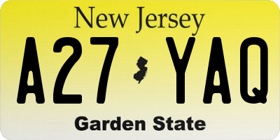 NJ license plate A27YAQ