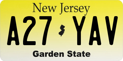 NJ license plate A27YAV