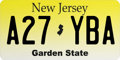 NJ license plate A27YBA