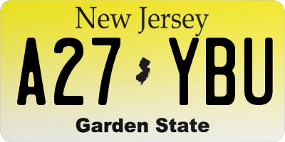 NJ license plate A27YBU