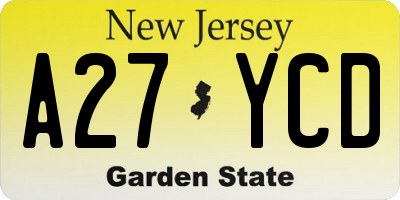 NJ license plate A27YCD
