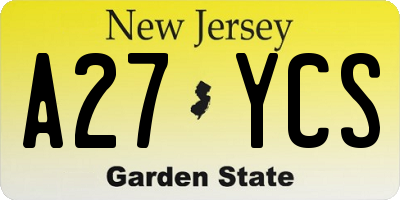 NJ license plate A27YCS