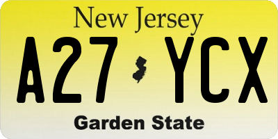 NJ license plate A27YCX