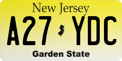 NJ license plate A27YDC
