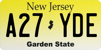 NJ license plate A27YDE
