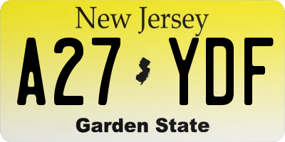 NJ license plate A27YDF