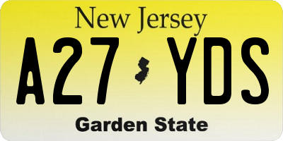 NJ license plate A27YDS