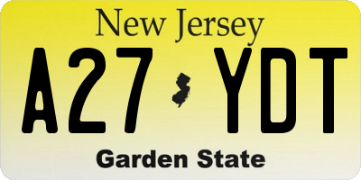NJ license plate A27YDT