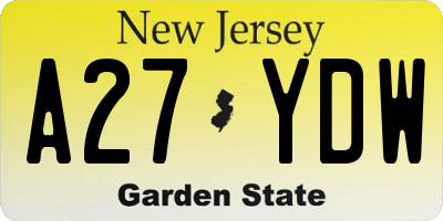NJ license plate A27YDW
