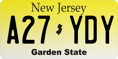 NJ license plate A27YDY