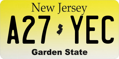 NJ license plate A27YEC