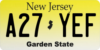 NJ license plate A27YEF