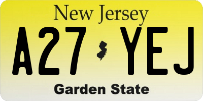 NJ license plate A27YEJ