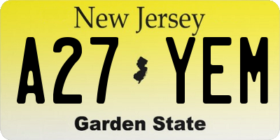 NJ license plate A27YEM