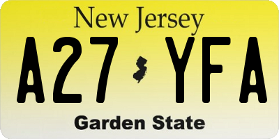 NJ license plate A27YFA