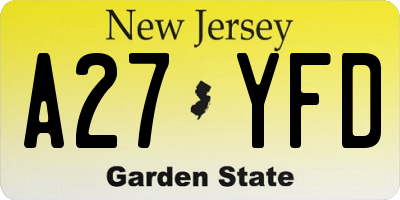 NJ license plate A27YFD