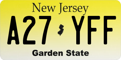 NJ license plate A27YFF