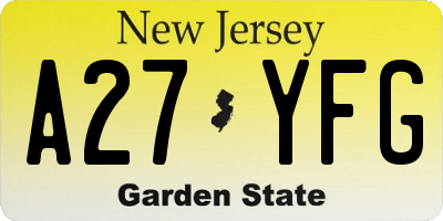 NJ license plate A27YFG