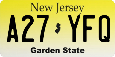 NJ license plate A27YFQ