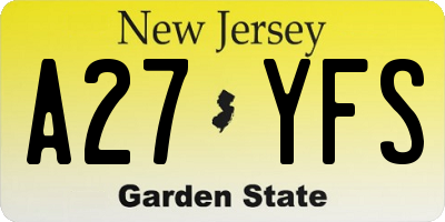 NJ license plate A27YFS