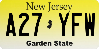 NJ license plate A27YFW