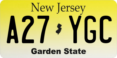 NJ license plate A27YGC