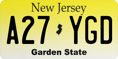 NJ license plate A27YGD