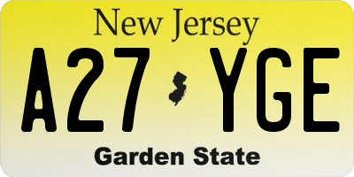 NJ license plate A27YGE